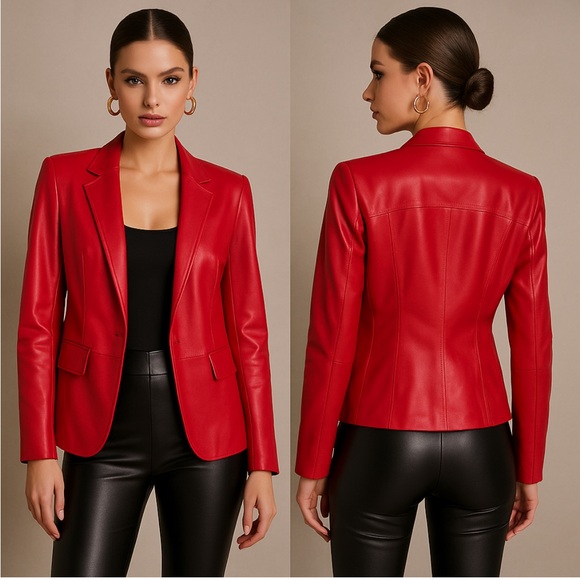 W by Worth Jackets & Blazers - W by Worth Red Faux Leather Women's Blazer Jacket Size 6 Designer Statement
